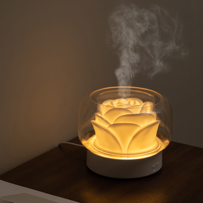 ED Night Light Aroma Oil Diffuser Máy tạo ẩm 400ml Hình dạng bông hoa Màu trắng